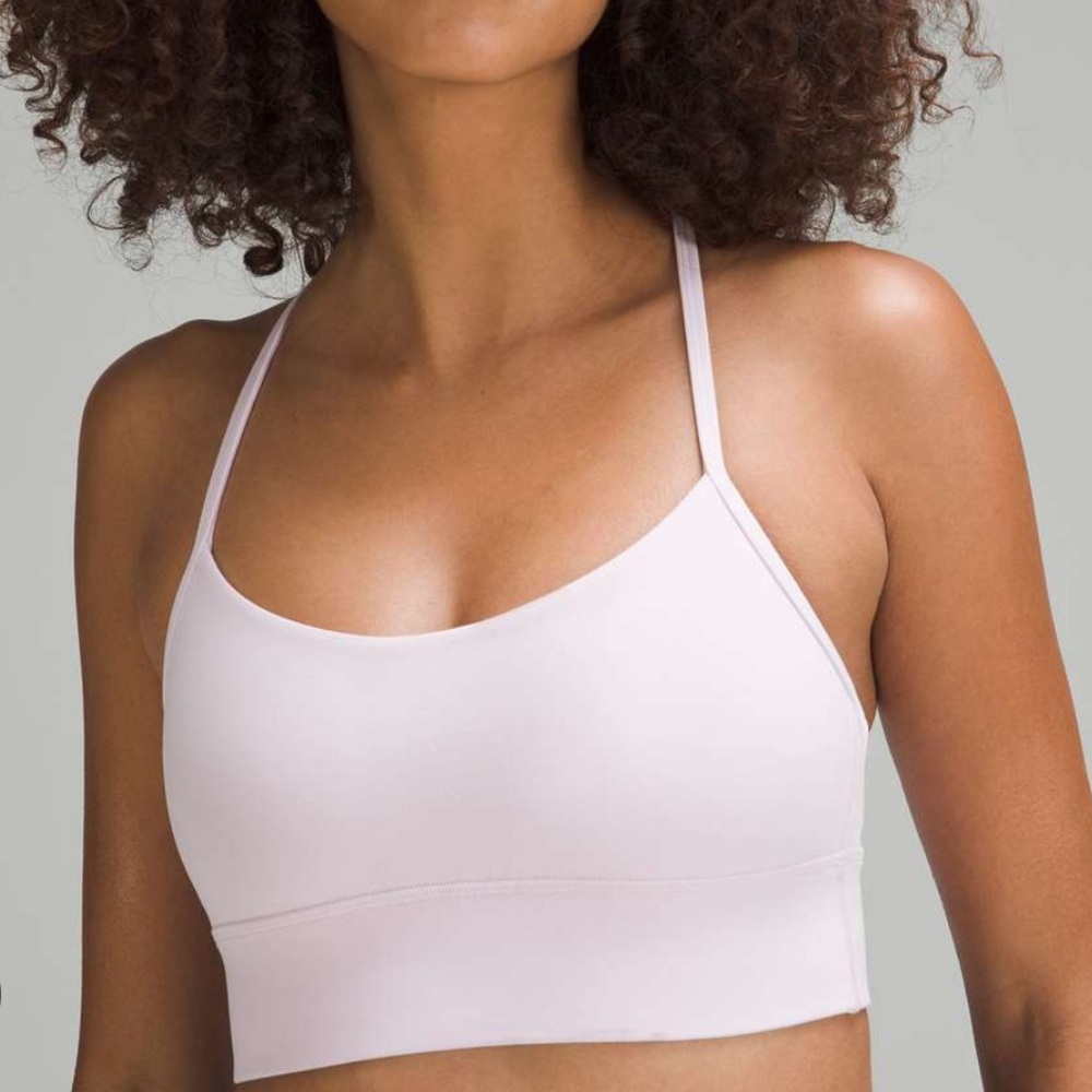 Lululemon Flow Y Nulu Longline Bra Light Support Meadowsweet Pink size 6
